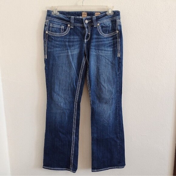 Studio 5 Bootcut Jeans Lowrise Womens 9 X 33 Bling Pockets Dark Wash - Picture 3 of 7